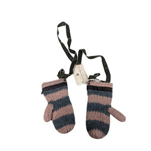 Scotch & R'Belle Girl's Mittens S Pink Gray Striped Adjustable Cuff Mohair